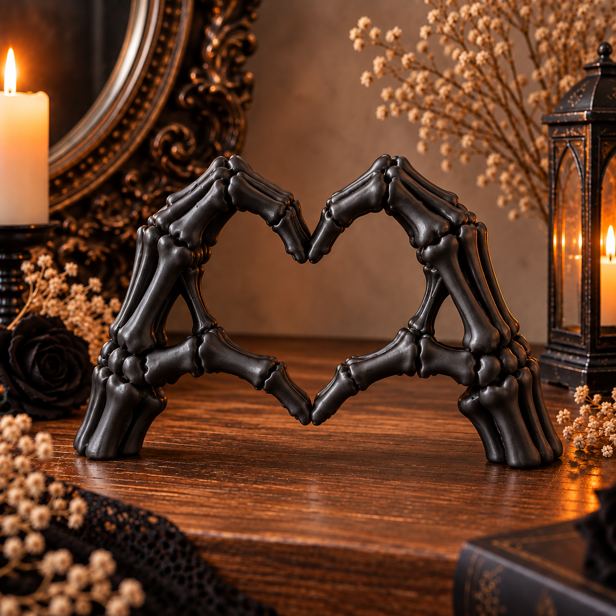 Decoración Halloween Prints Patro - Manos Esqueleto Corazón Negro-5