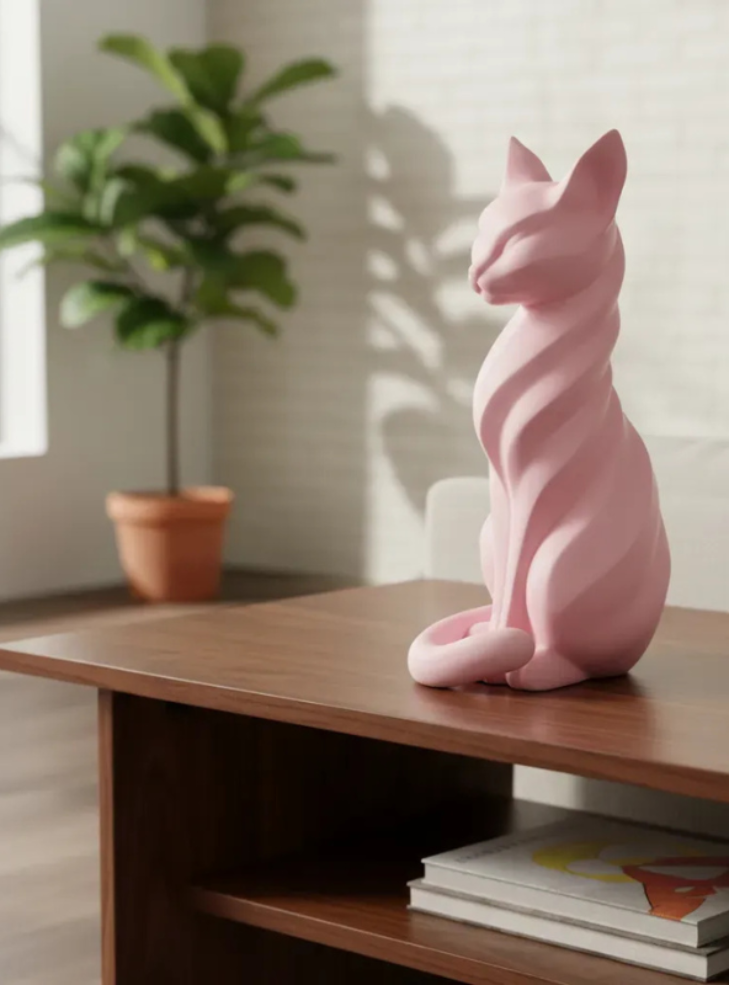 Escultura Elegante Prints Patro - Estilo Gato Sumiso Rosado-2