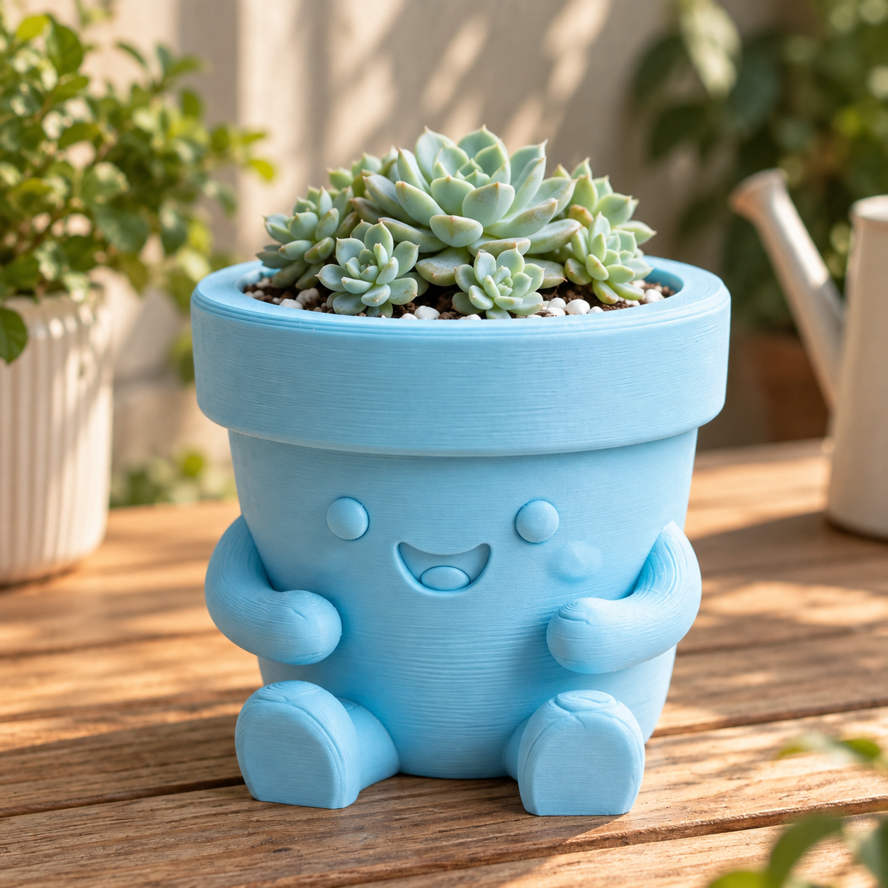 Macetero Decorativo Hogar-  Maceta Feliz 13 cm Celeste -3