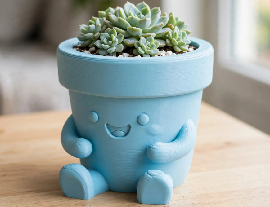 Macetero Decorativo Hogar-  Maceta Feliz 13 cm Celeste -4