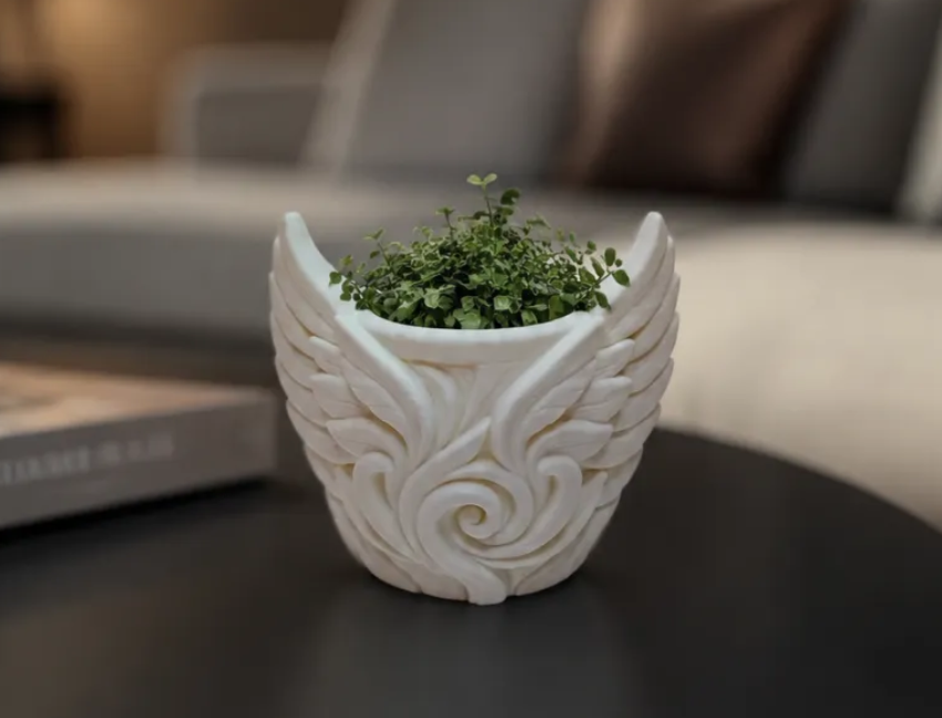 Macetero Decorativo Hogar- Forma Alas 9 cm Blancas-2