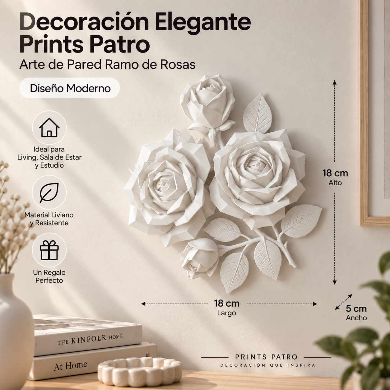 Decoración Elegante Prints Patro - Arte de Pared Ramo de Rosas Blanco-1