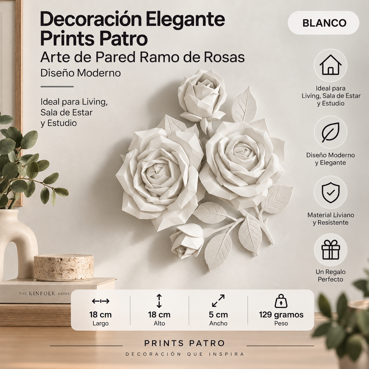 Decoración Elegante Prints Patro - Arte de Pared Ramo de Rosas Blanco-3