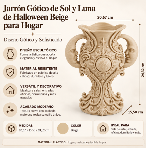 Jarrón Gótico de Sol y Luna de Halloween para Hogar-1