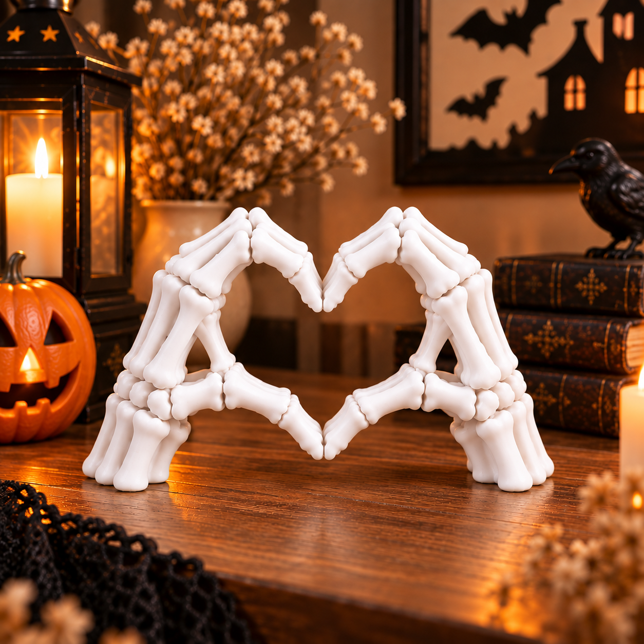 Decoración Halloween Prints Patro - Manos Esqueleto Corazón Blanco-2