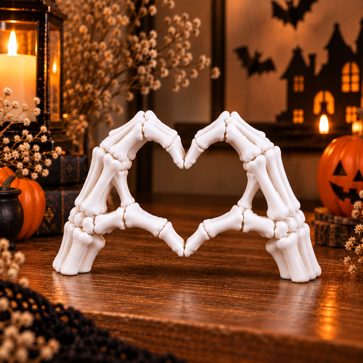 Decoración Halloween Prints Patro - Manos Esqueleto Corazón Blanco-4