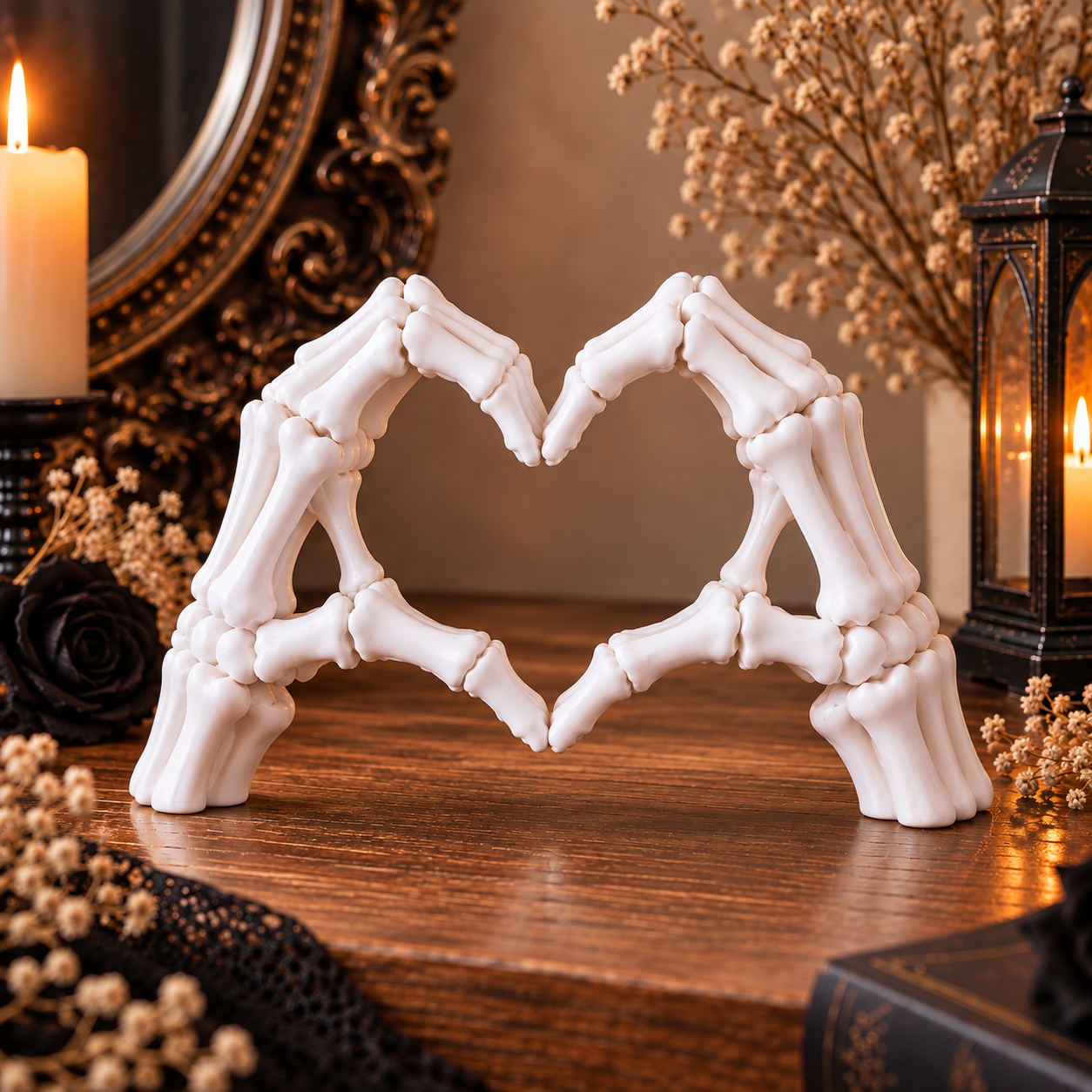 Decoración Halloween Prints Patro - Manos Esqueleto Corazón Blanco-5