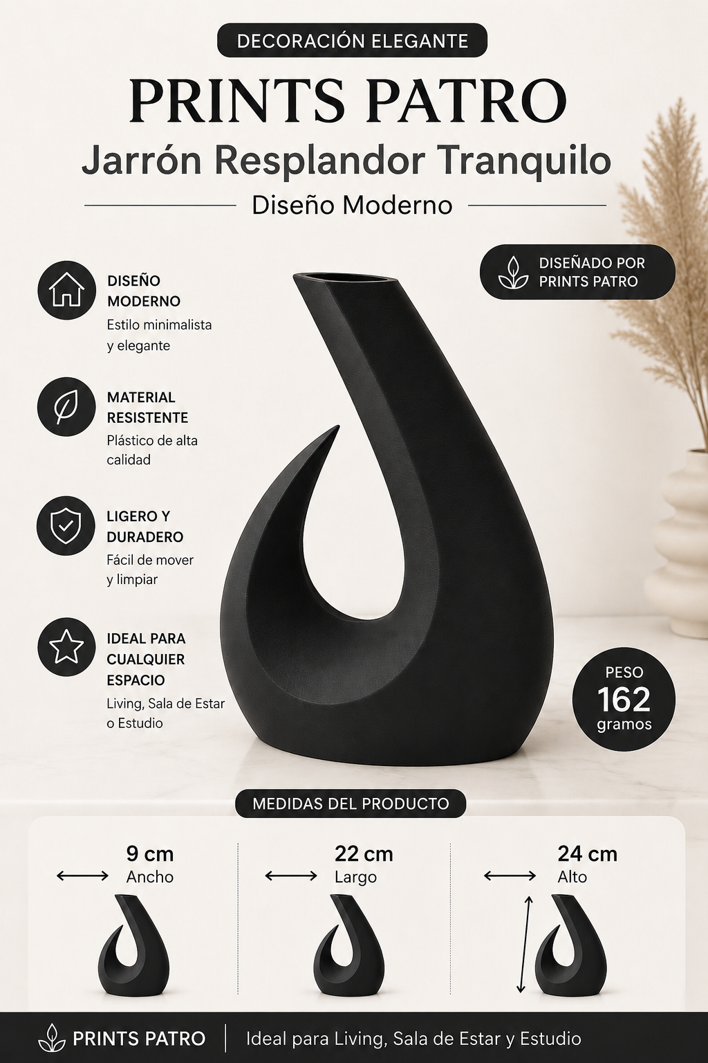 Decoración Elegante Prints Patro - Jarrón Resplandor Tranquilo Negro-3