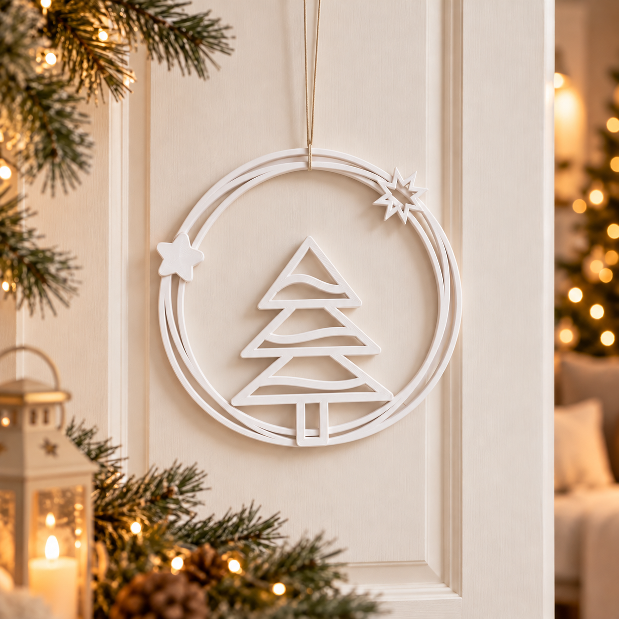 Decoración Navidad Prints Patro - Corona Estilo Árbol de Navidad Blanco-0