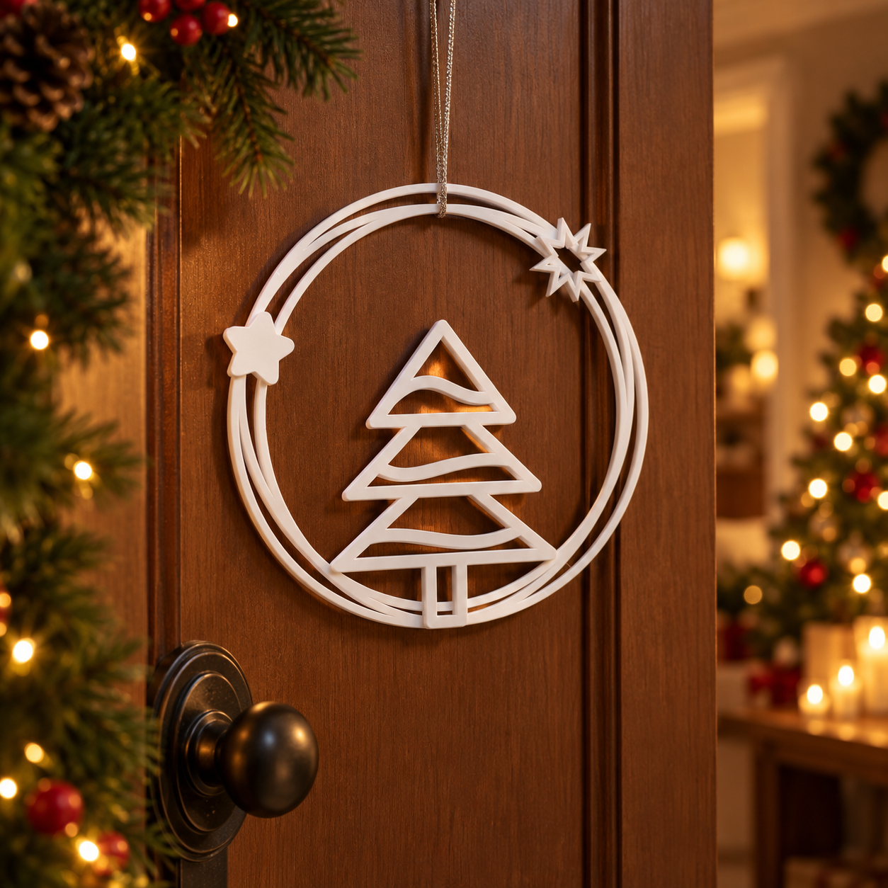 Decoración Navidad Prints Patro - Corona Estilo Árbol de Navidad Blanco-4