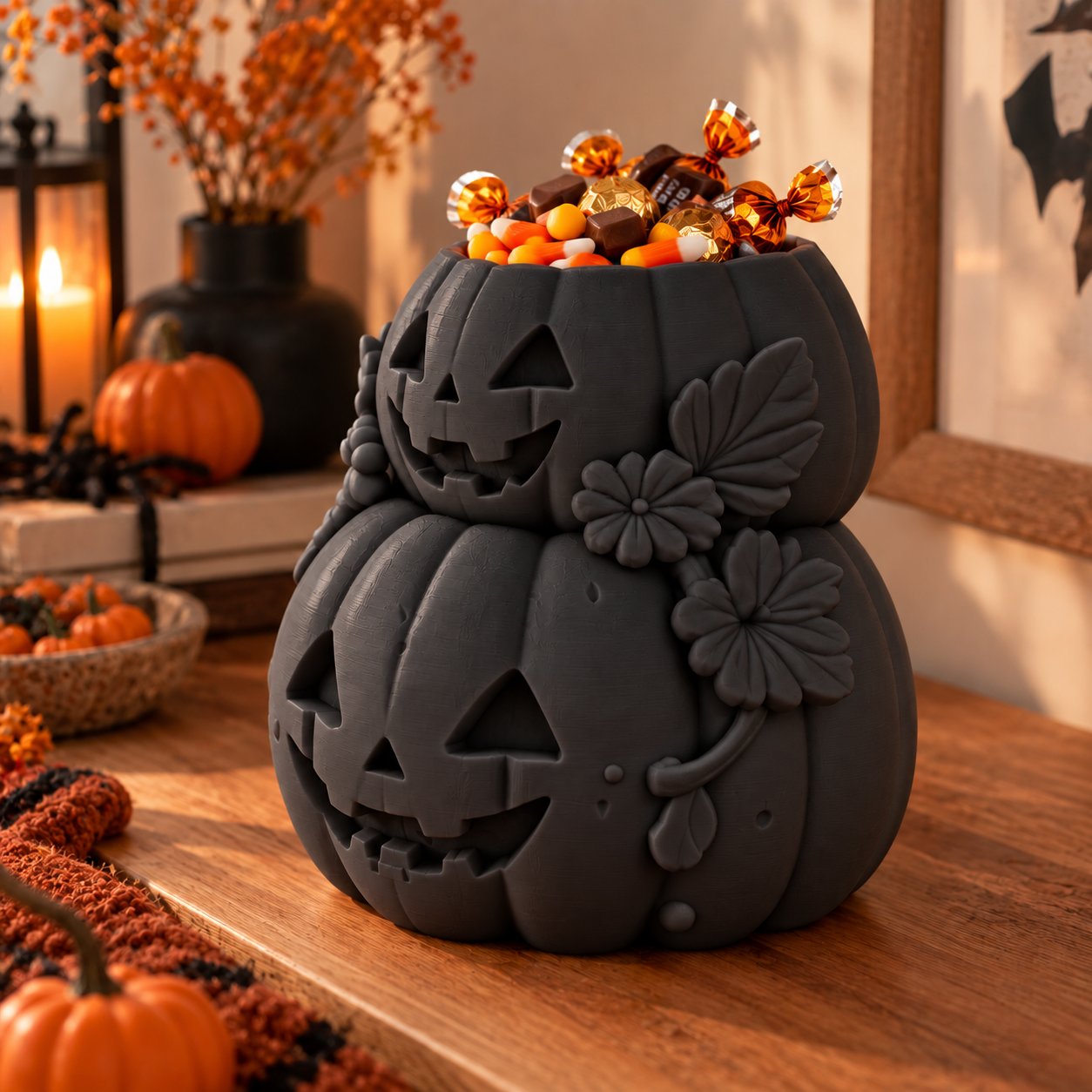 Bowl Decorativo- Torre de Calabazas Halloween 18 cm Negro -2