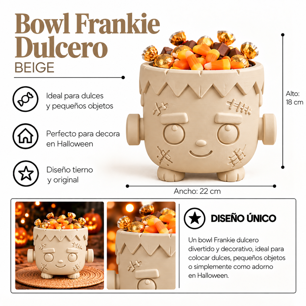 Bowl Decorativo- Frankie Dulcero Halloween 18 cm Beige-1