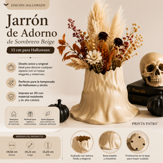 Jarrón de Adorno de Sombrero Beige 15 cm para Halloween-1