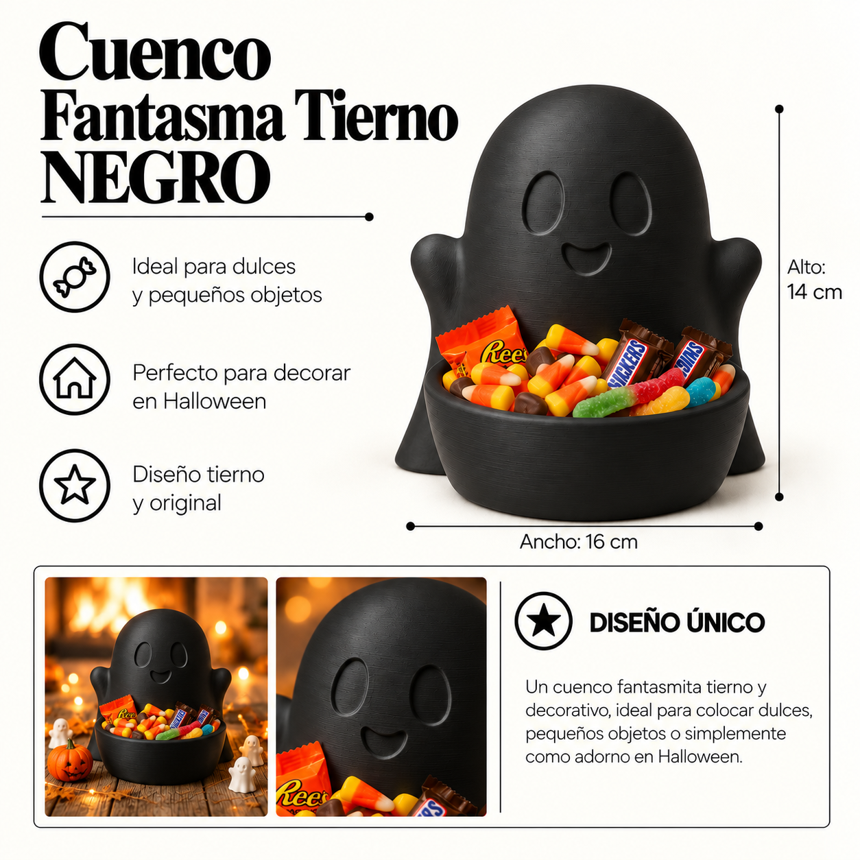 Bowl Decorativo- Fantasma Adorable 15 cm Negro -1