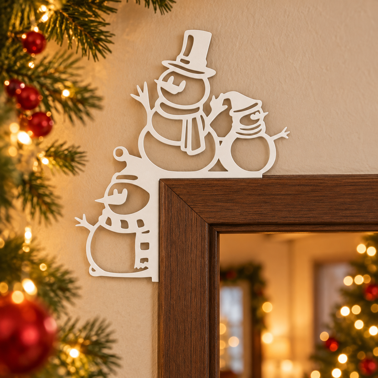 Decoración Navidad Prints Patro -Marco de Puerta Estilo Muñecos de Nieve Blanco-0