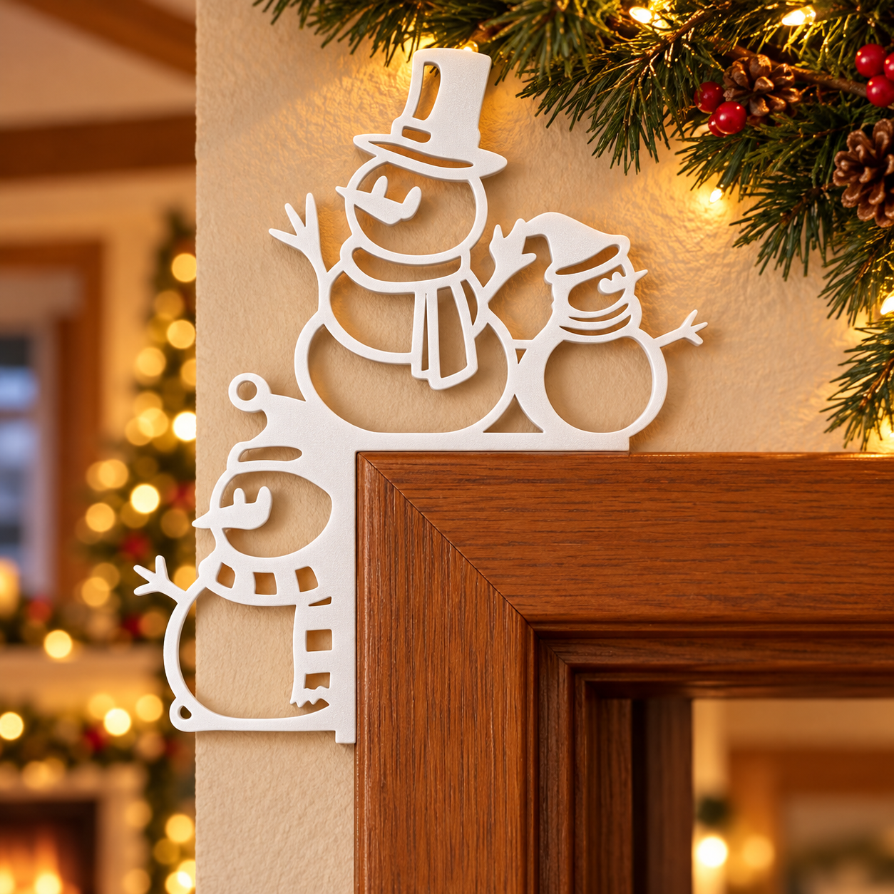 Decoración Navidad Prints Patro -Marco de Puerta Estilo Muñecos de Nieve Blanco-2