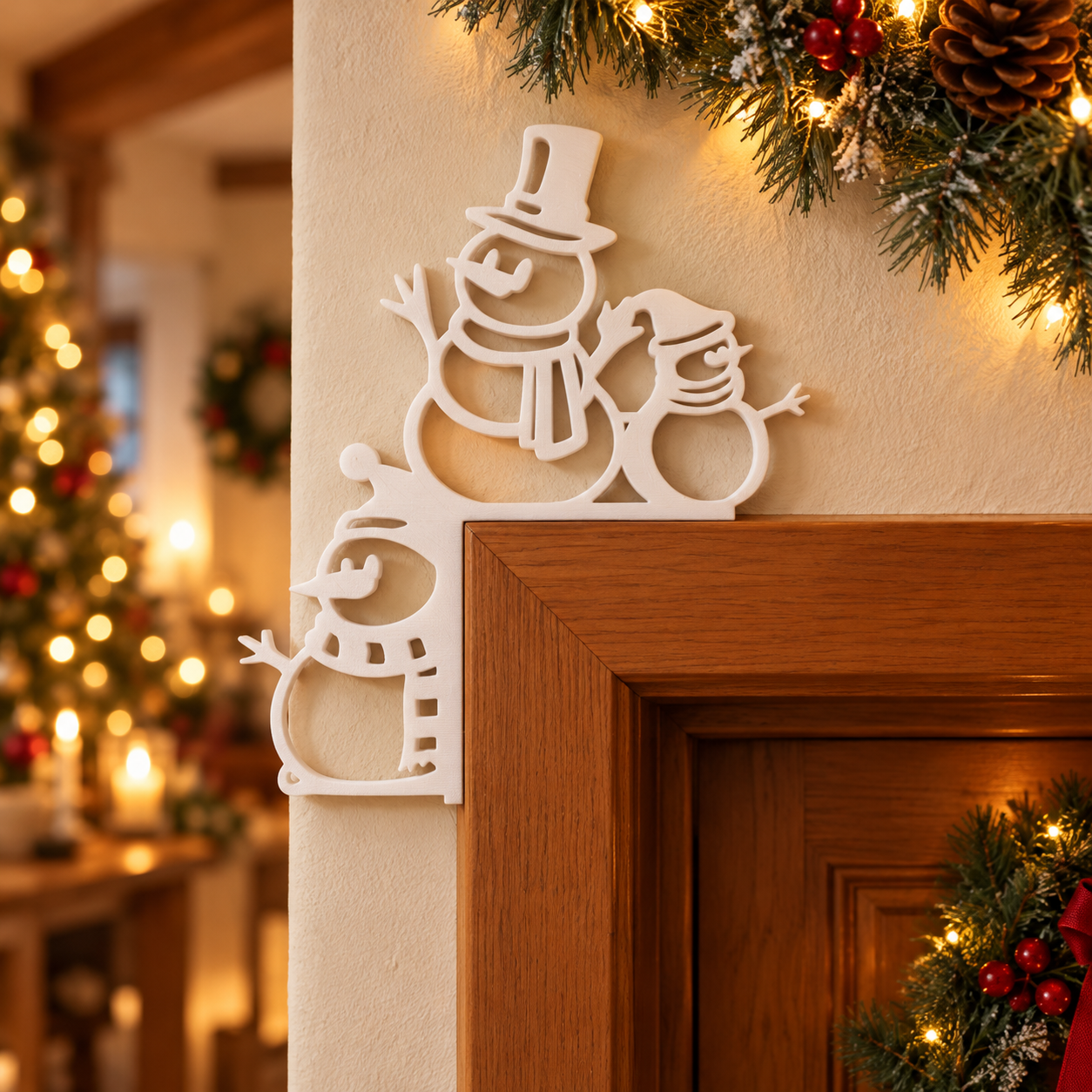 Decoración Navidad Prints Patro -Marco de Puerta Estilo Muñecos de Nieve Blanco-4