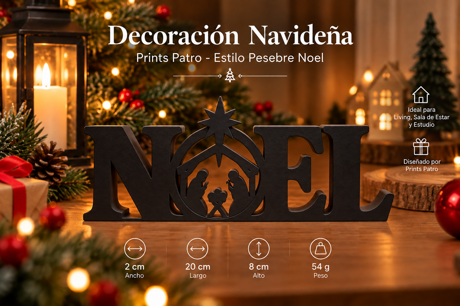 Decoración Navideña Prints Patro - Estilo Pesebre Noel Negro-1