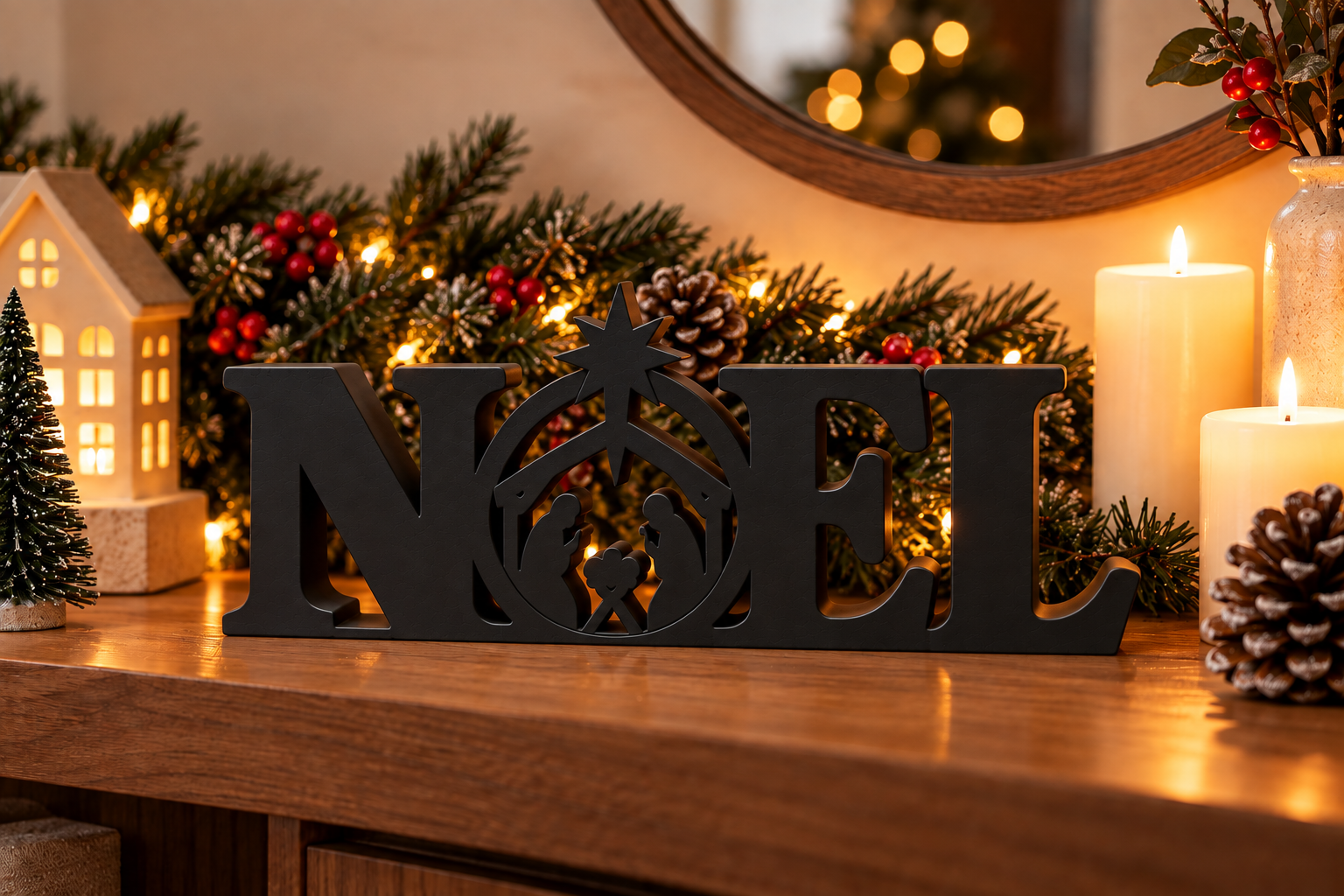Decoración Navideña Prints Patro - Estilo Pesebre Noel Negro-2