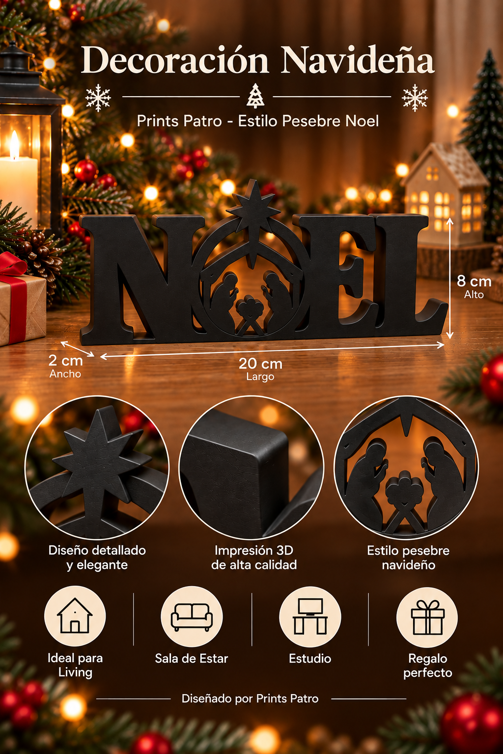 Decoración Navideña Prints Patro - Estilo Pesebre Noel Negro-3