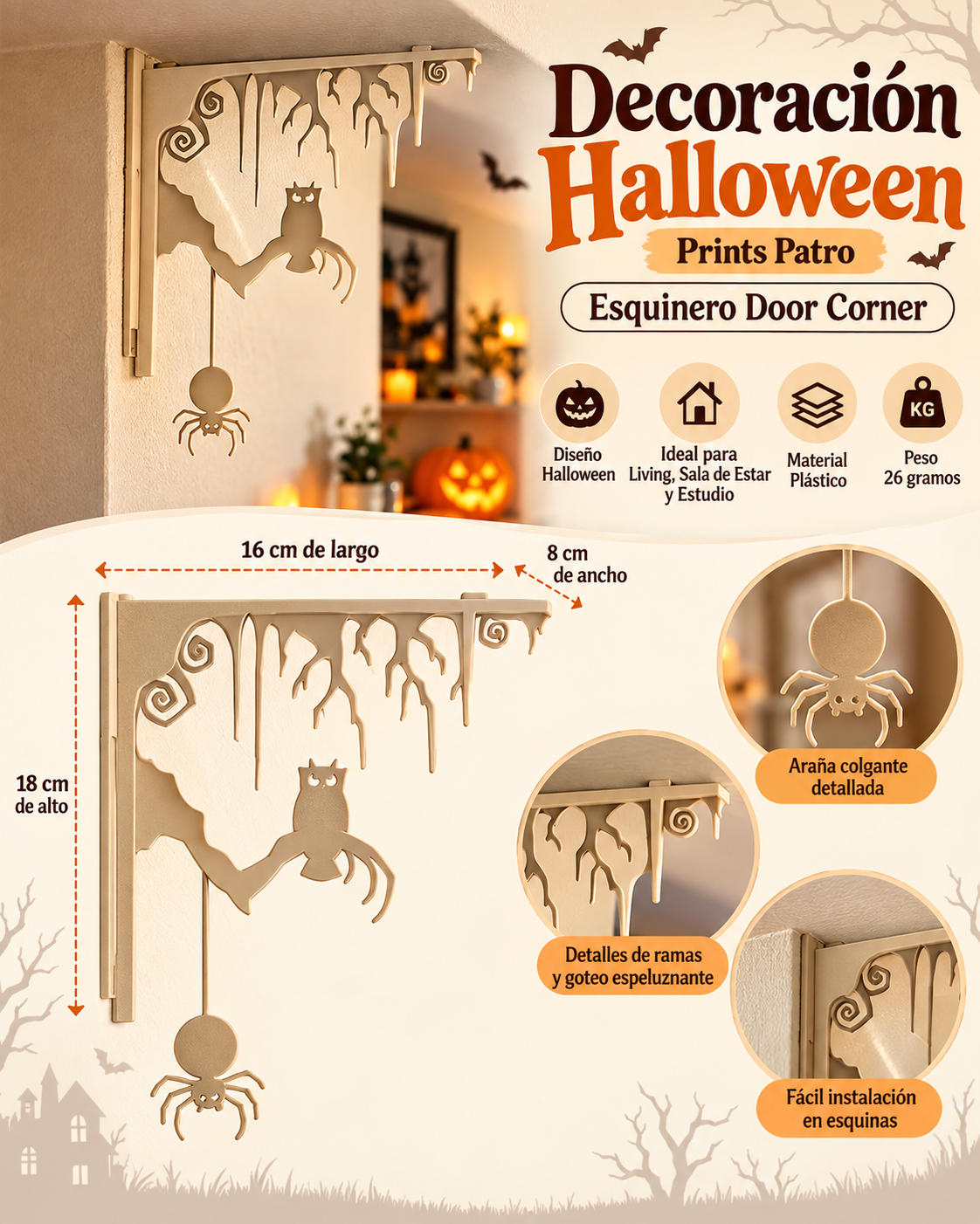 Decoración Halloween Prints Patro - Esquinero Door Corner Beige-3