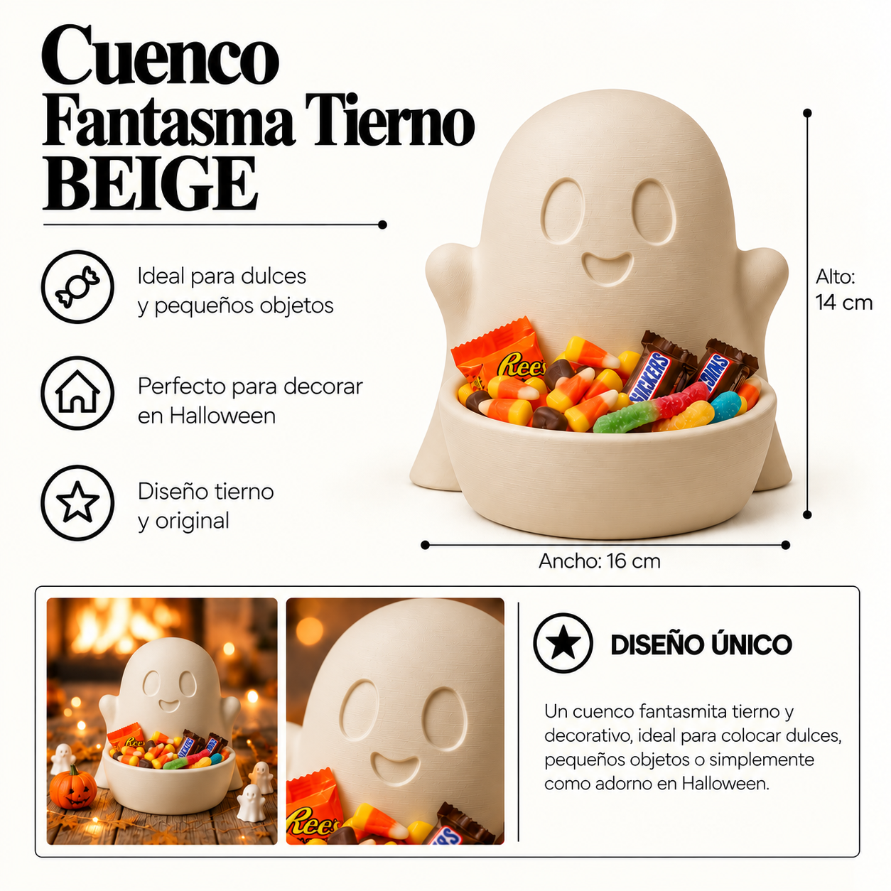 Bowl Decorativo- Fantasma Adorable 15 cm Beige-1