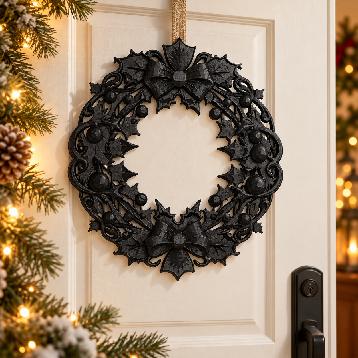 Decoración Navidad Prints Patro - Estilo Corona Navideña Negro-2