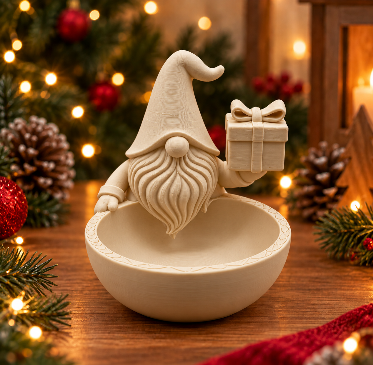 Bowl Decorativo- Gnomo de Navidad 15 cm Beige -2