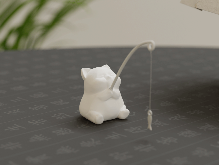 Mini Escultura- Gatito Pescando -2