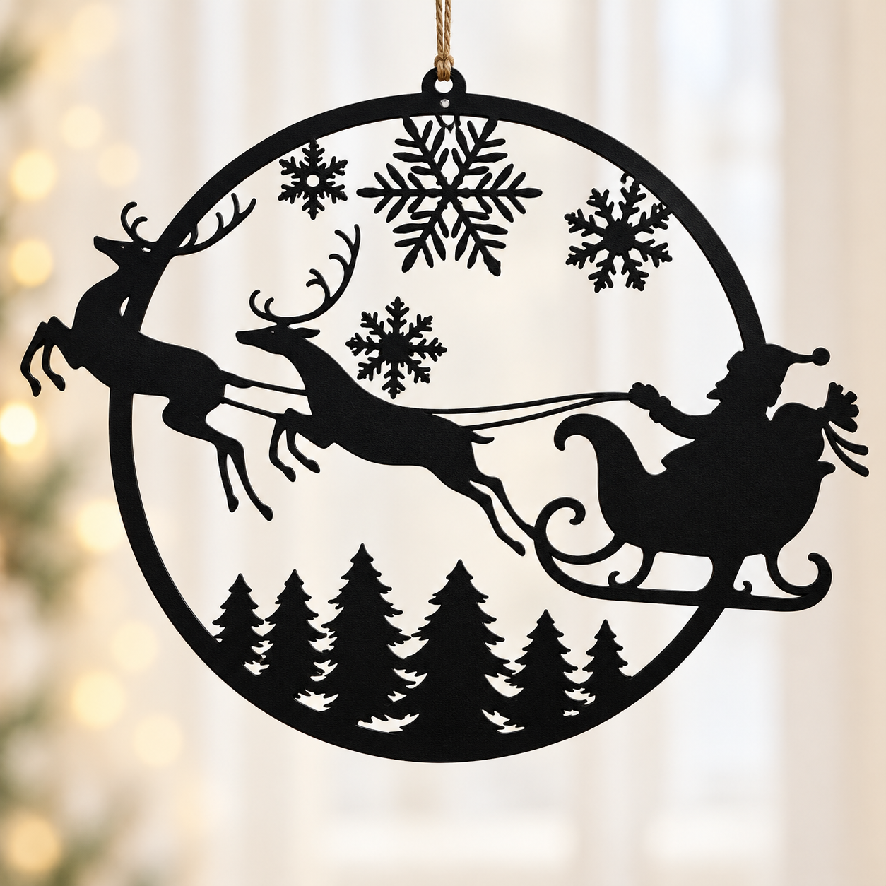 Decoración Navidad Prints Patro - Corona Estilo Trineo Volando Blanco-5