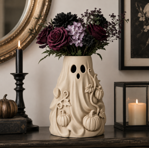Jarrón de flores fantasma para Halloween-5