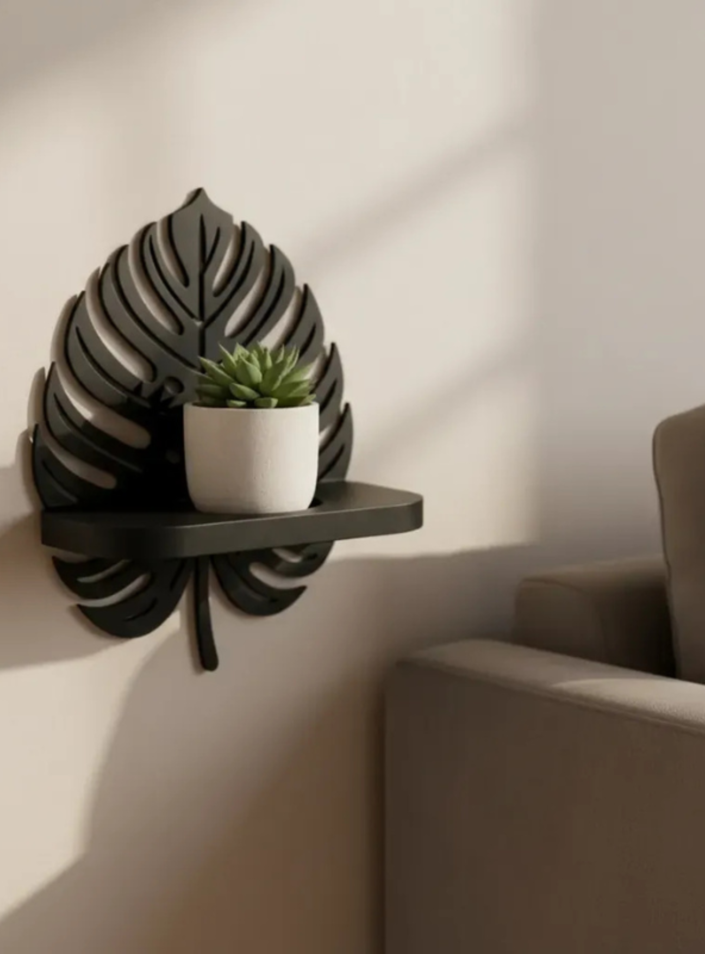 Decoración Elegante Prints Patro - Estante de Pared Mini Monstera Negra-2