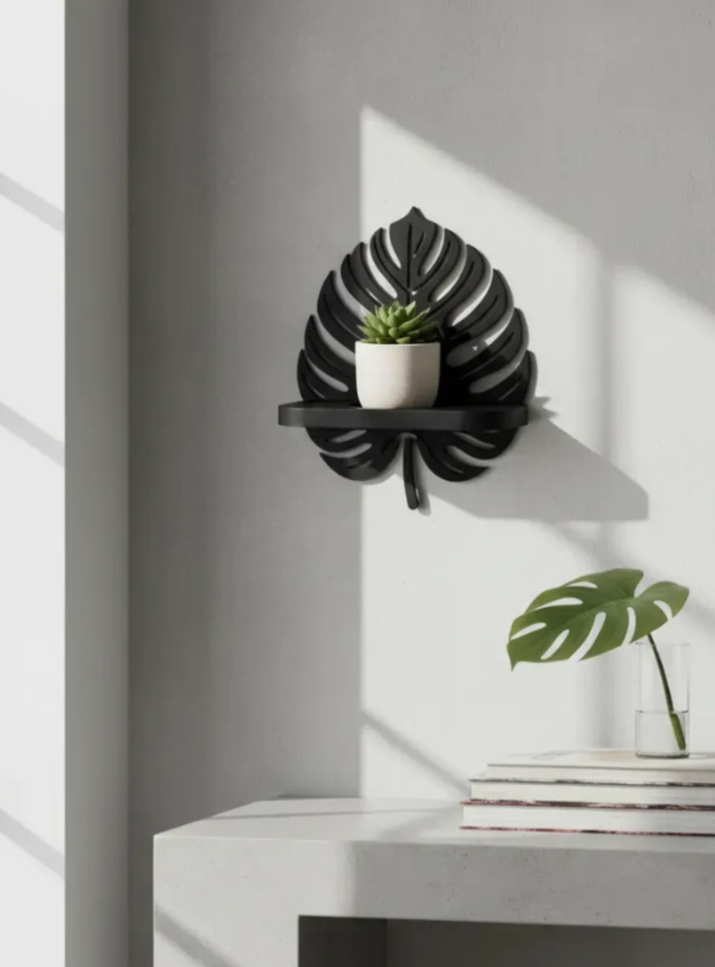 Decoración Elegante Prints Patro - Estante de Pared Mini Monstera Negra-3
