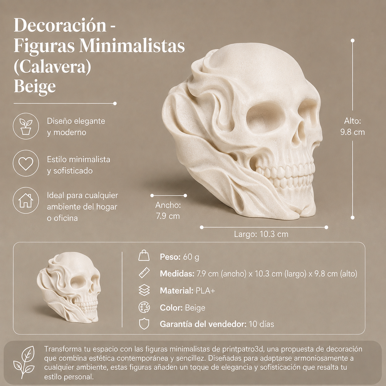 Decoraci n Figuras Minimalistas Calavera Beige-2