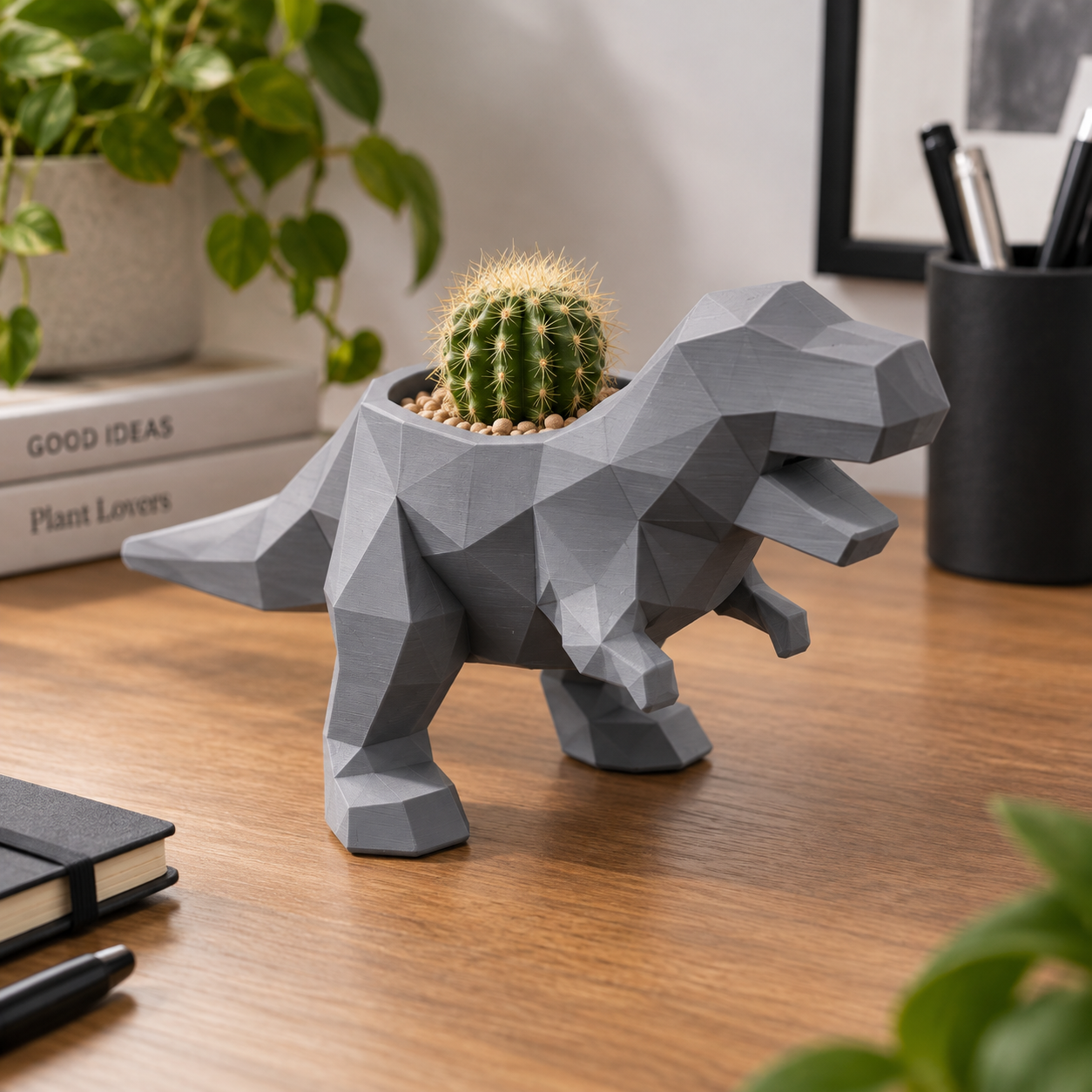 Macetero Decorativo Hogar- Maceta T-Rex 15 cm Gris -2