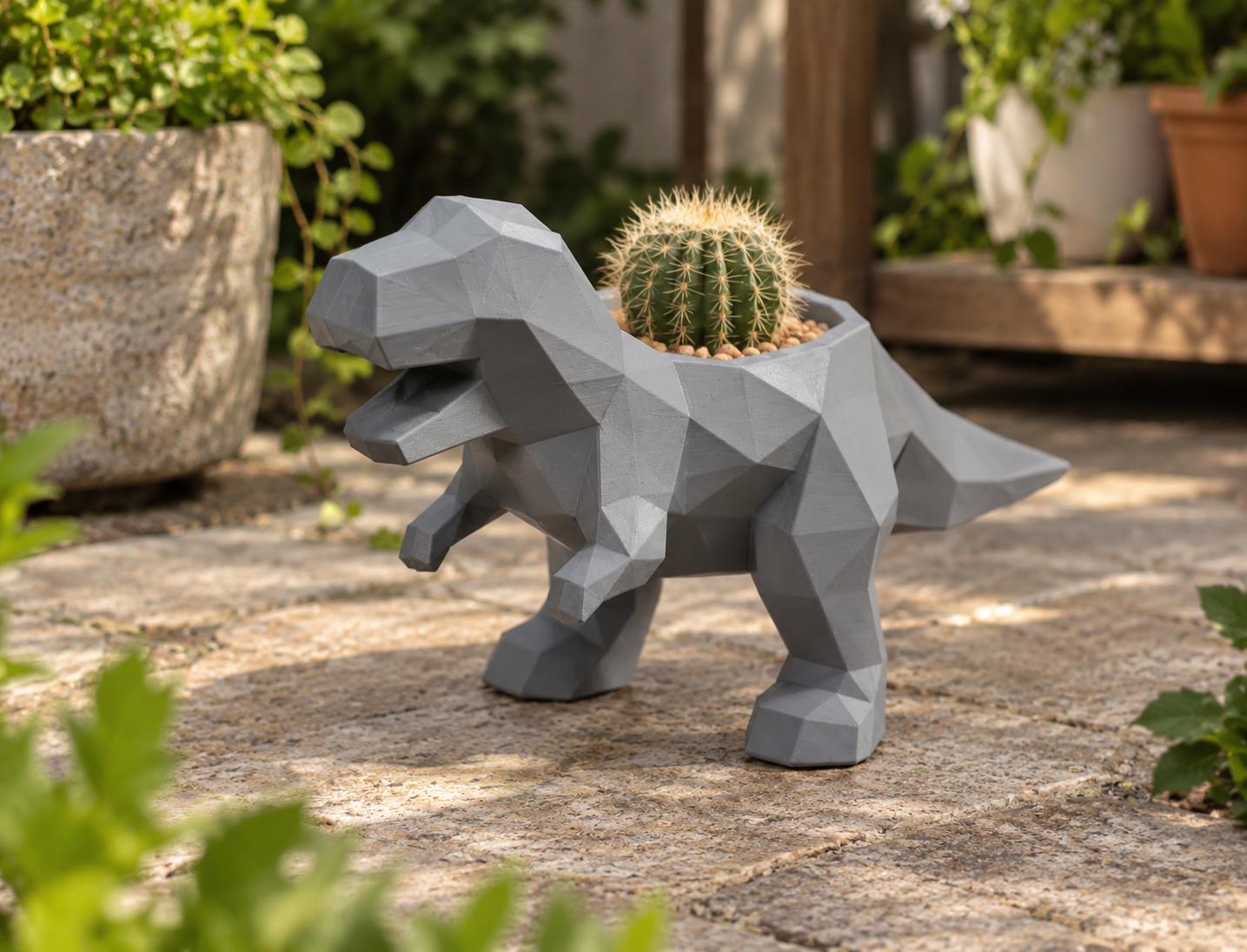 Macetero Decorativo Hogar- Maceta T-Rex 15 cm Gris -3