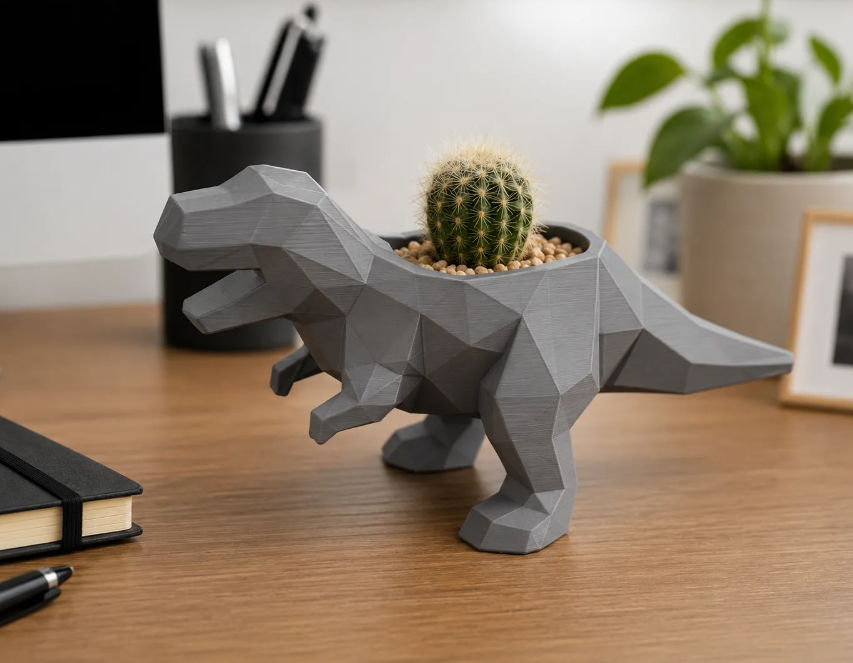 Macetero Decorativo Hogar- Maceta T-Rex 15 cm Gris -4