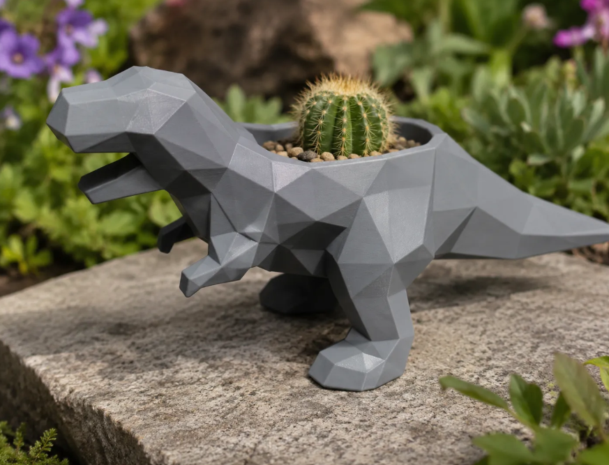 Macetero Decorativo Hogar- Maceta T-Rex 15 cm Gris -5
