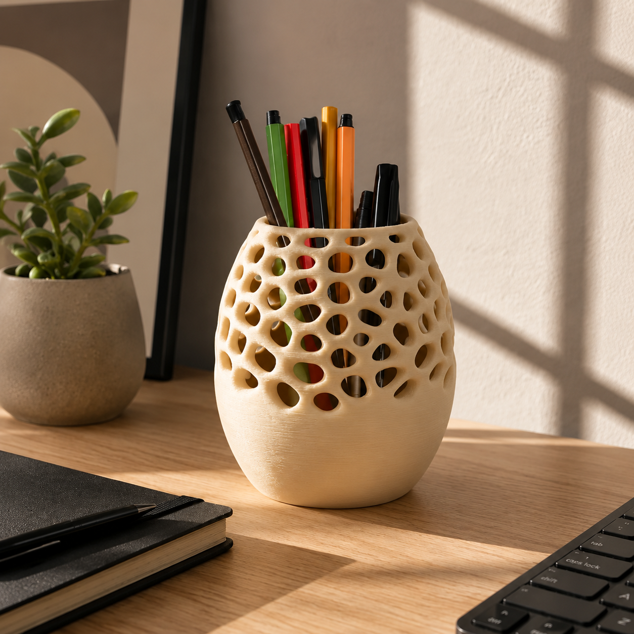 Portalápices De Escritorio Moderno Diseño De Agujeros  Beige-2