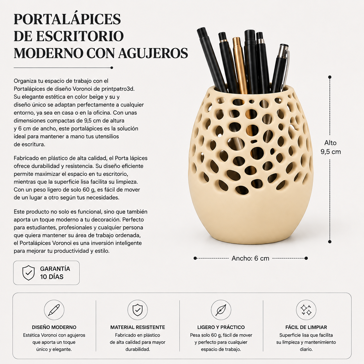 Portalápices De Escritorio Moderno Diseño De Agujeros  Beige-3