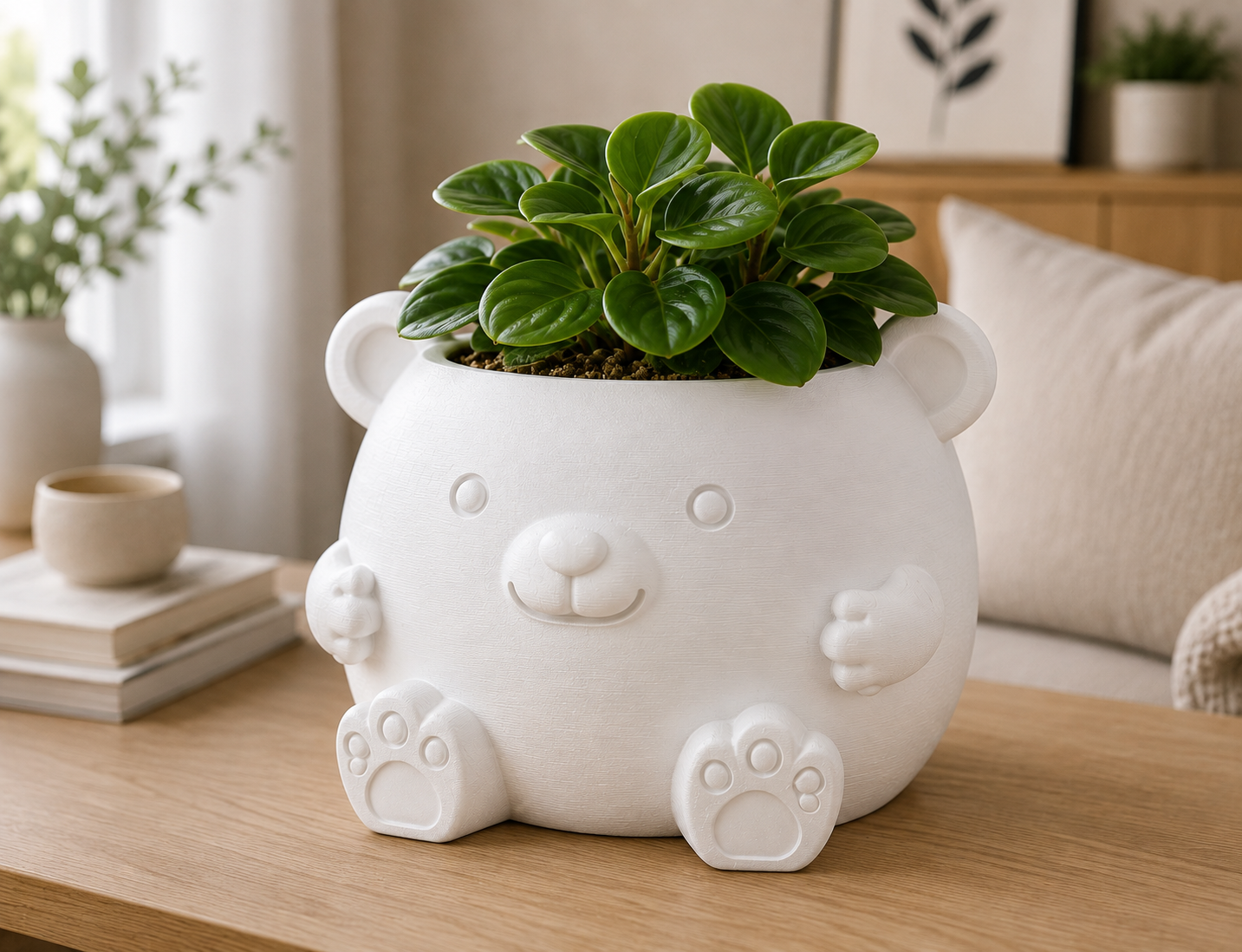 Macetero Decorativo Hogar- Forma Osito 16 cm Blanco-3