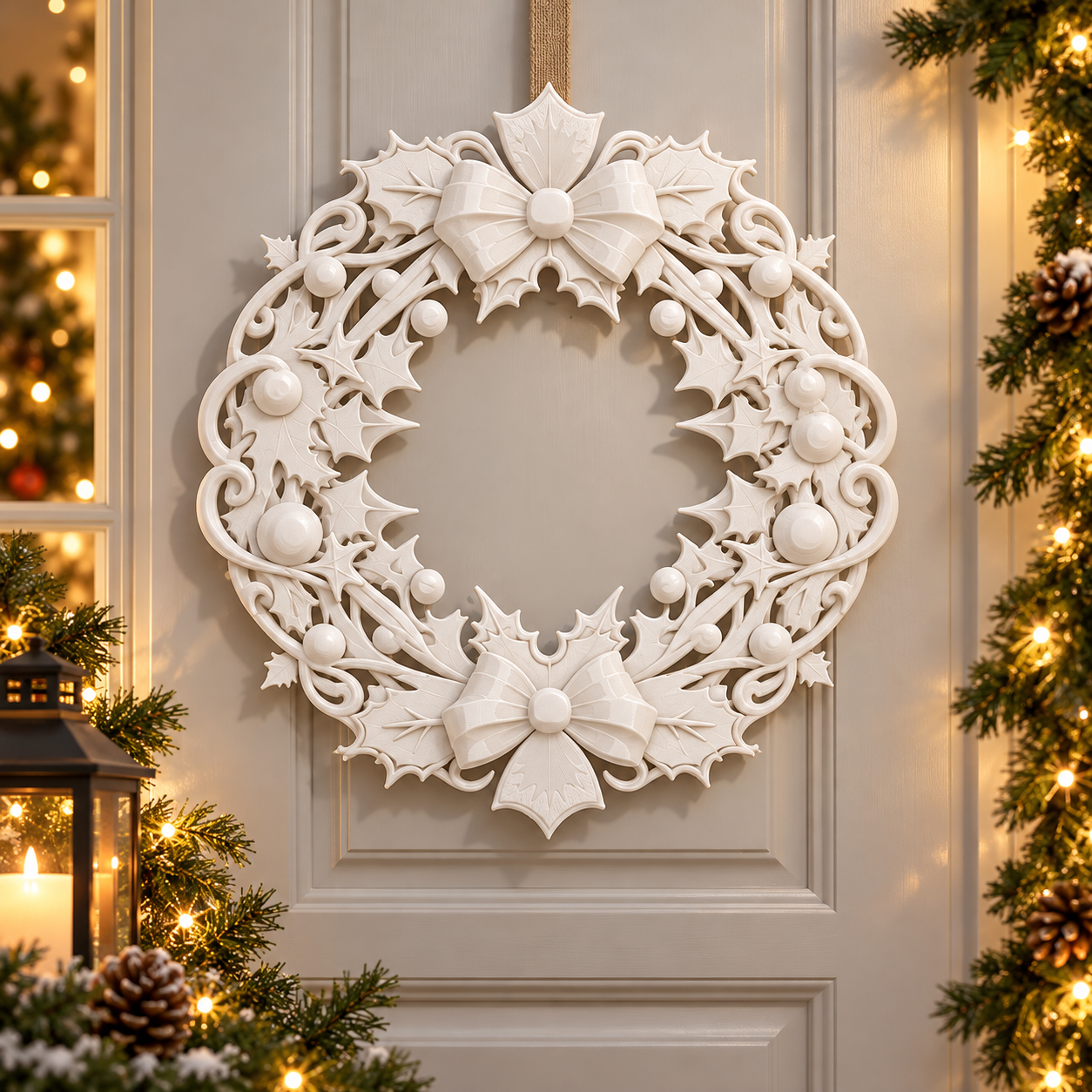 Decoración Navidad Prints Patro - Estilo Corona Navideña Blanco-2