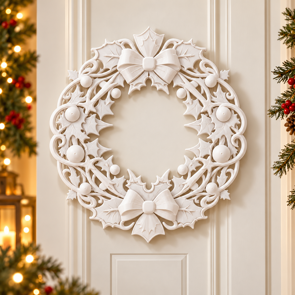 Decoración Navidad Prints Patro - Estilo Corona Navideña Blanco-4
