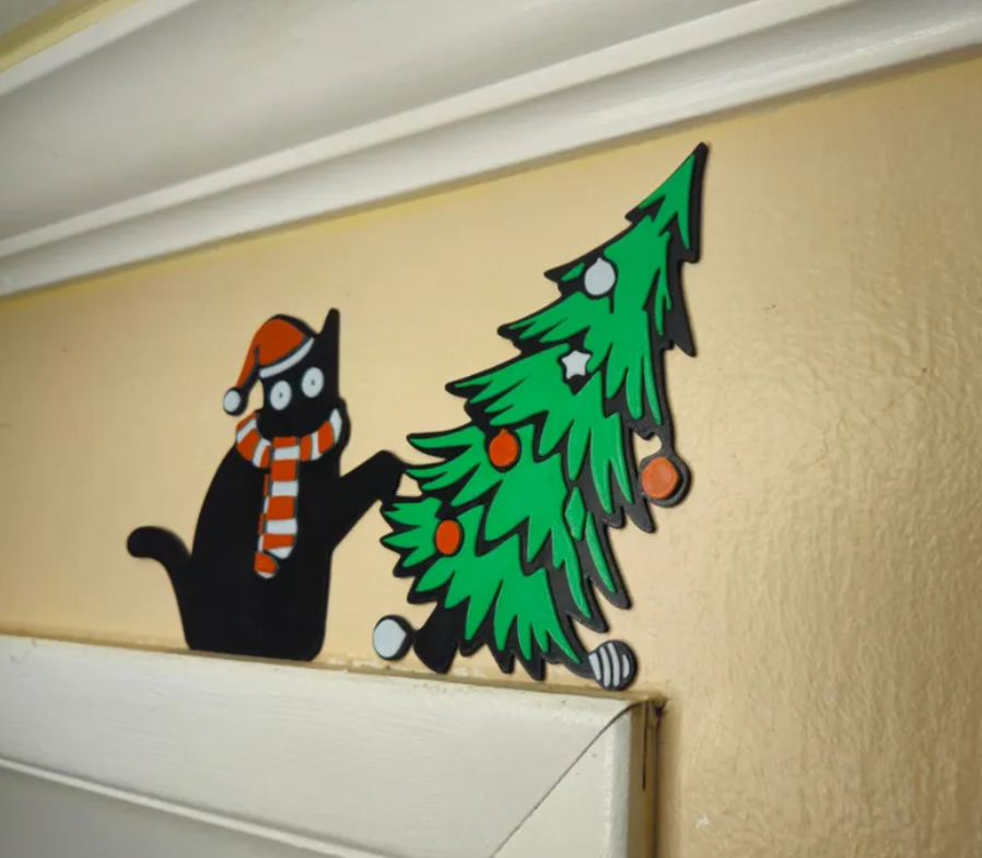 Adorno Esquinero de Puerta - Gato Negro VS Árbol de Navidad-3
