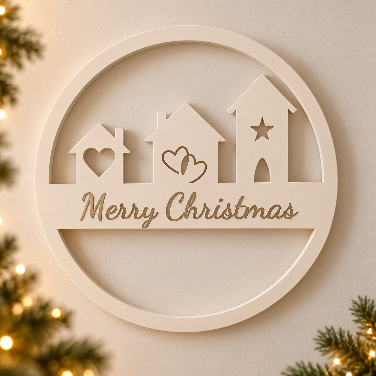 Decoración Navidad Prints Patro - Corona Estilo Merry Christmas Beige-4