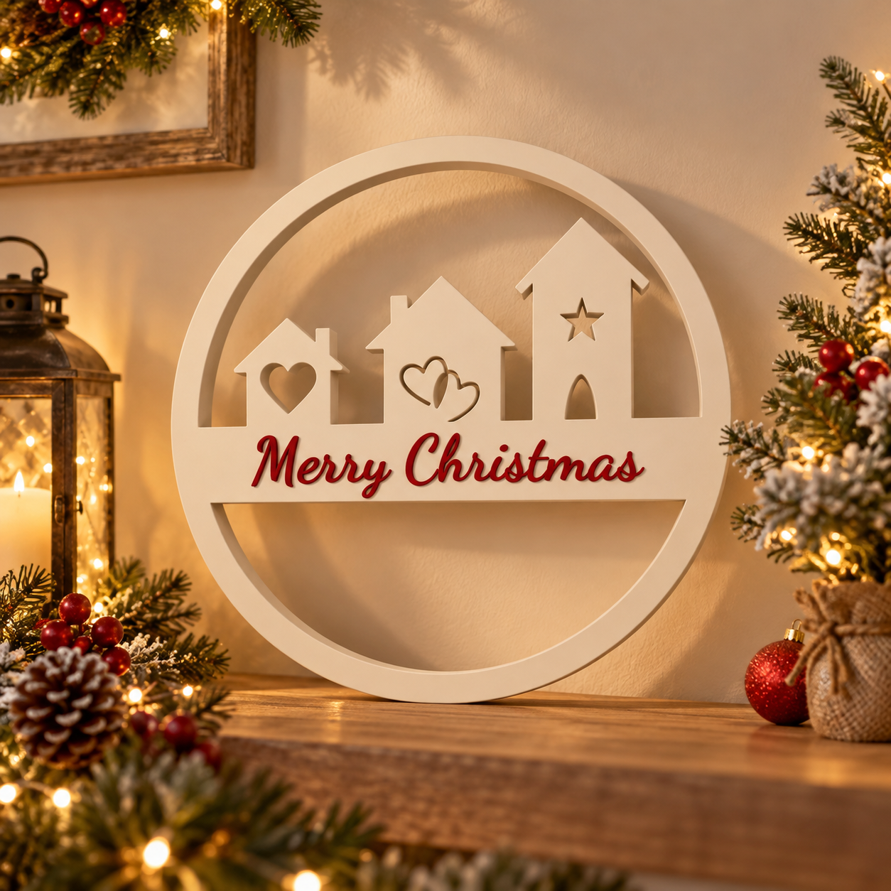 Decoración Navidad Prints Patro - Corona Estilo Merry Christmas Beige-5