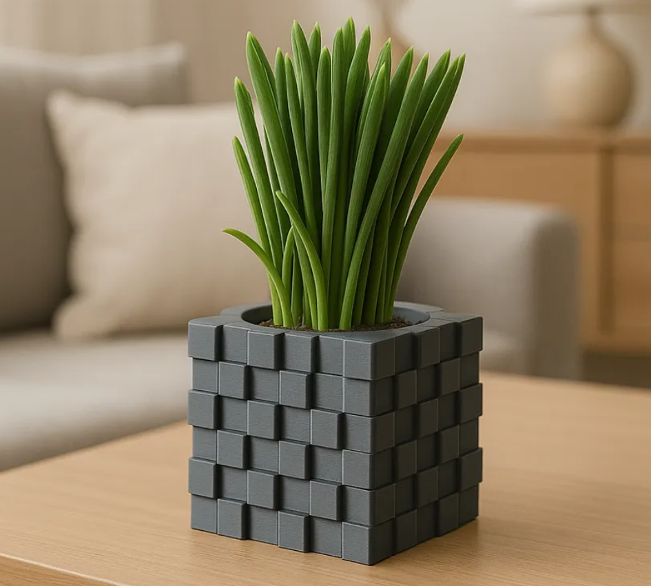 Macetero diseño pixelado cúbico-3