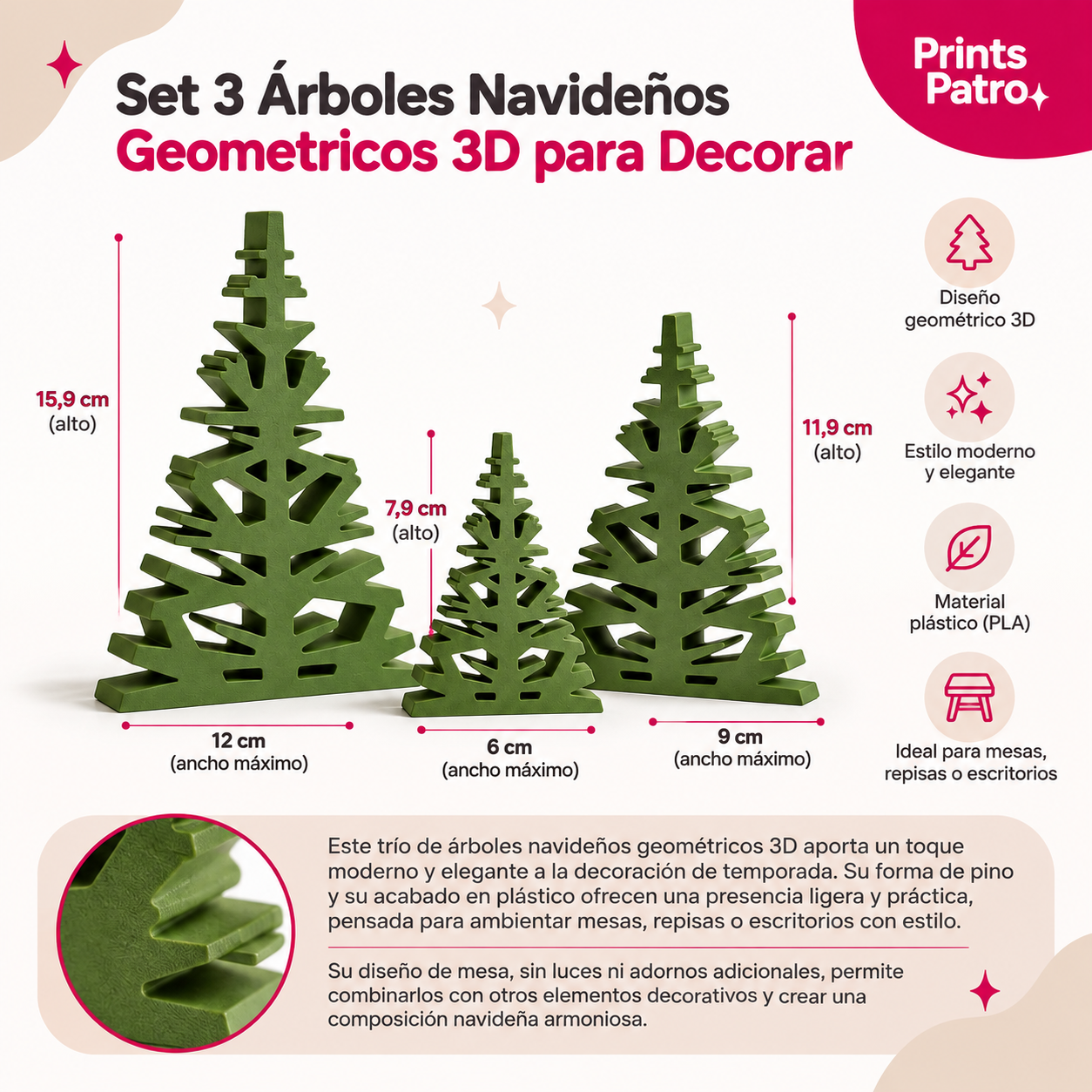 Set 3 rboles Navide os Geometricos 3D para Decorar-3