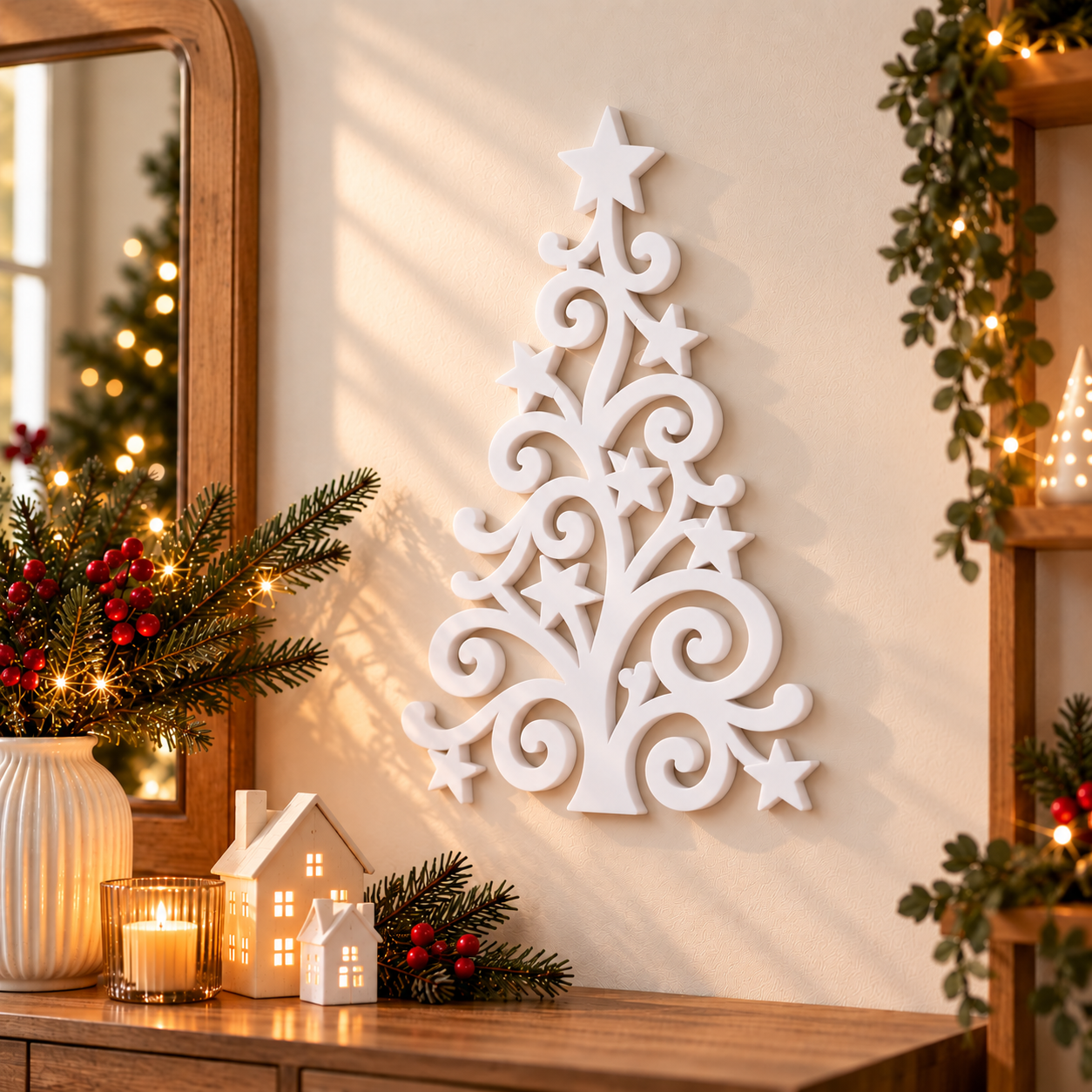 Decoración Navideña Prints Patro - Arte Pared estilo Árbol Blanco-2
