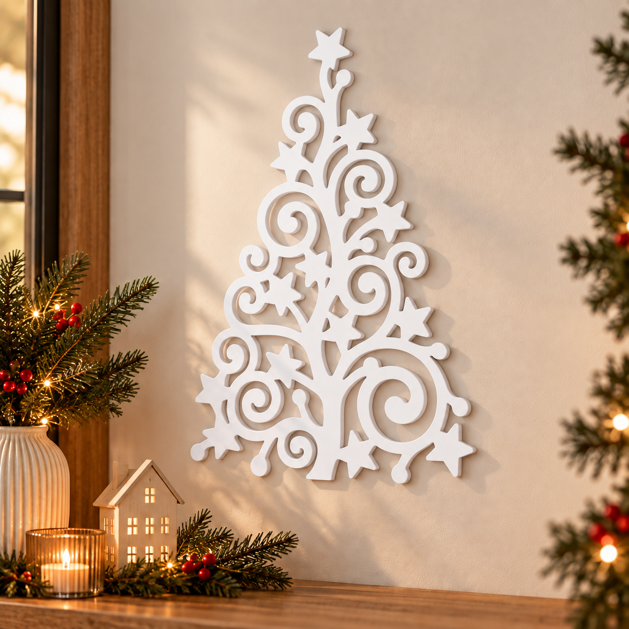 Decoración Navideña Prints Patro - Arte Pared estilo Árbol Blanco-4